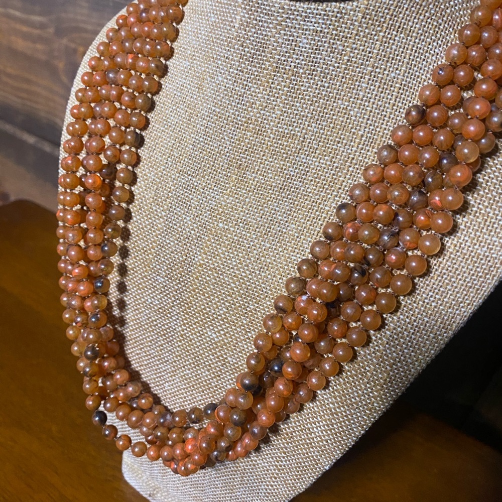 Vintage Carnelian Agate beaded Multi Strand Necklace - Picture 2 of 11